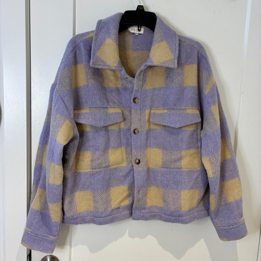 Acoa Lavender Plaid Cropped Shacket Medium